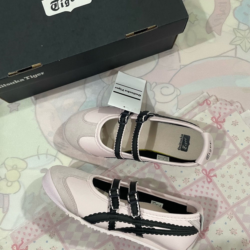 Onitsuka Tiger by Asics Pale Pink Mary Jane Flats with Black Straps